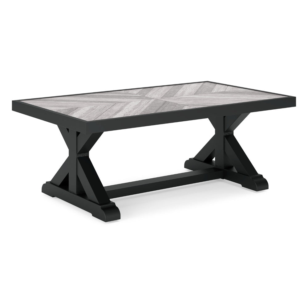 Tira 48 Inch Outdoor Coffee Table, Tile Top, Black, Light Gray Finish By Casagear Home