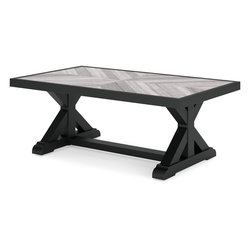 Tira 48 Inch Outdoor Coffee Table Tile Top Black Light Gray Finish By Casagear Home BM315959