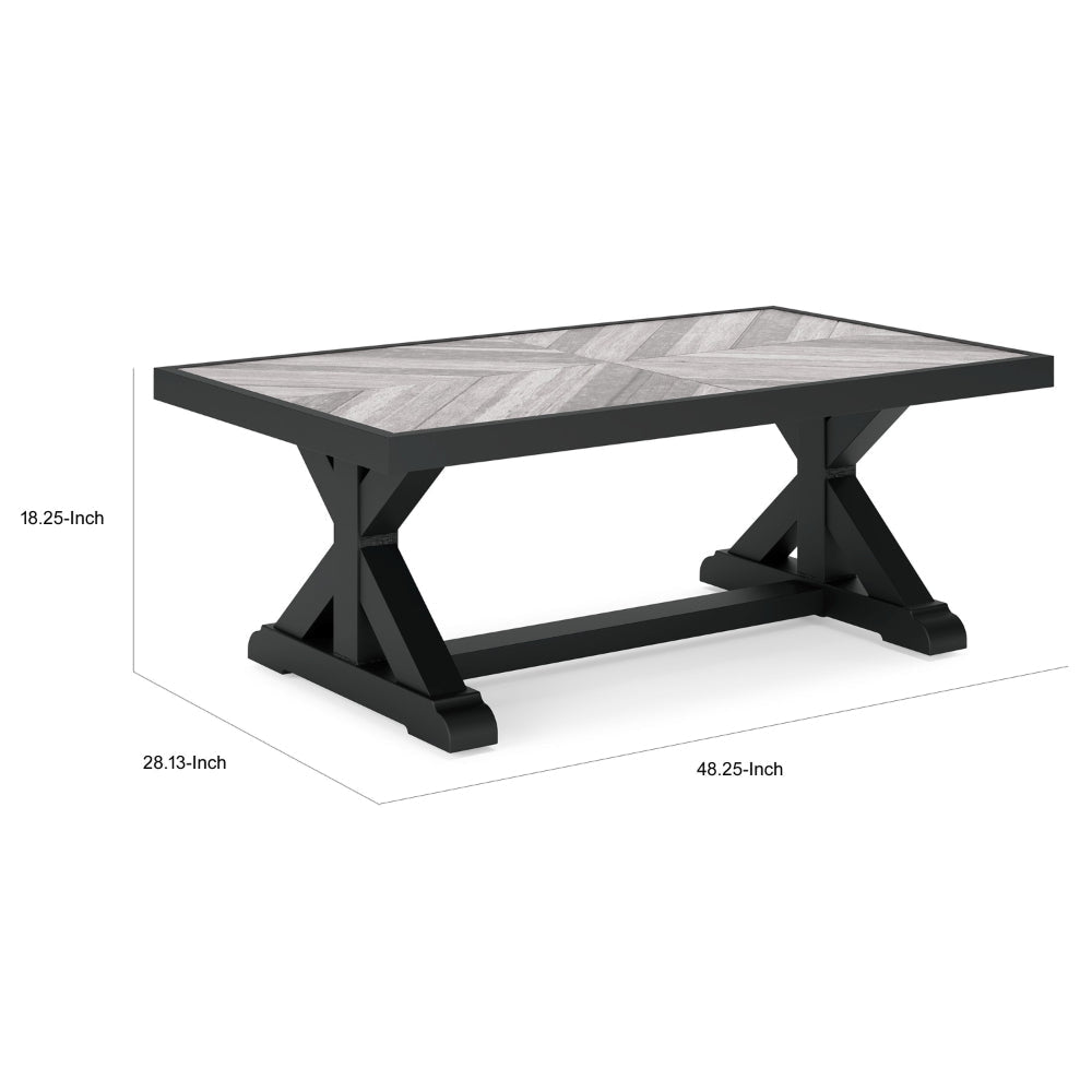 Tira 48 Inch Outdoor Coffee Table Tile Top Black Light Gray Finish By Casagear Home BM315959