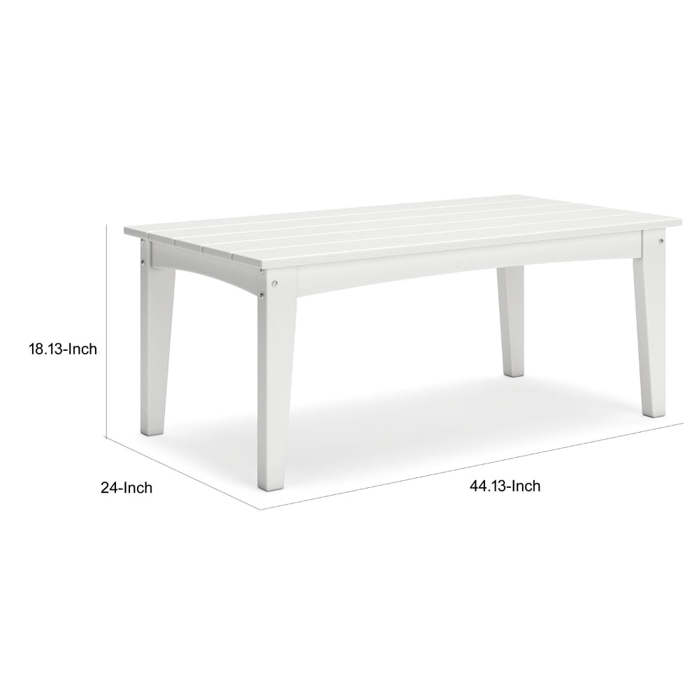 Fini 44 Inch Outdoor Coffee Table Slatted Top Modern Style White Finish By Casagear Home BM315962