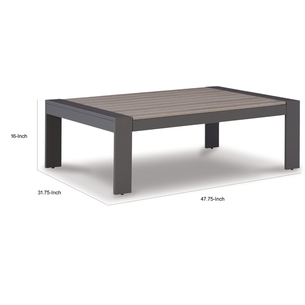 Neil 48 Inch Outdoor Coffee Table Slatted Top Modern Style Gray Brown By Casagear Home BM315968