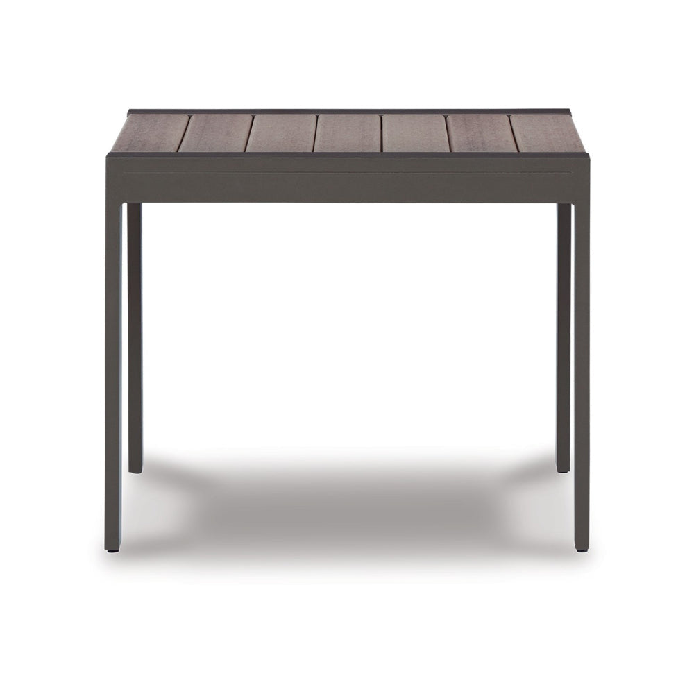 Neil 24 Inch Outdoor Side End Table Slatted Top Modern Gray Brown By Casagear Home BM315969