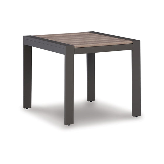 Neil 24 Inch Outdoor Side End Table, Slatted Top, Modern Gray, Brown By Casagear Home