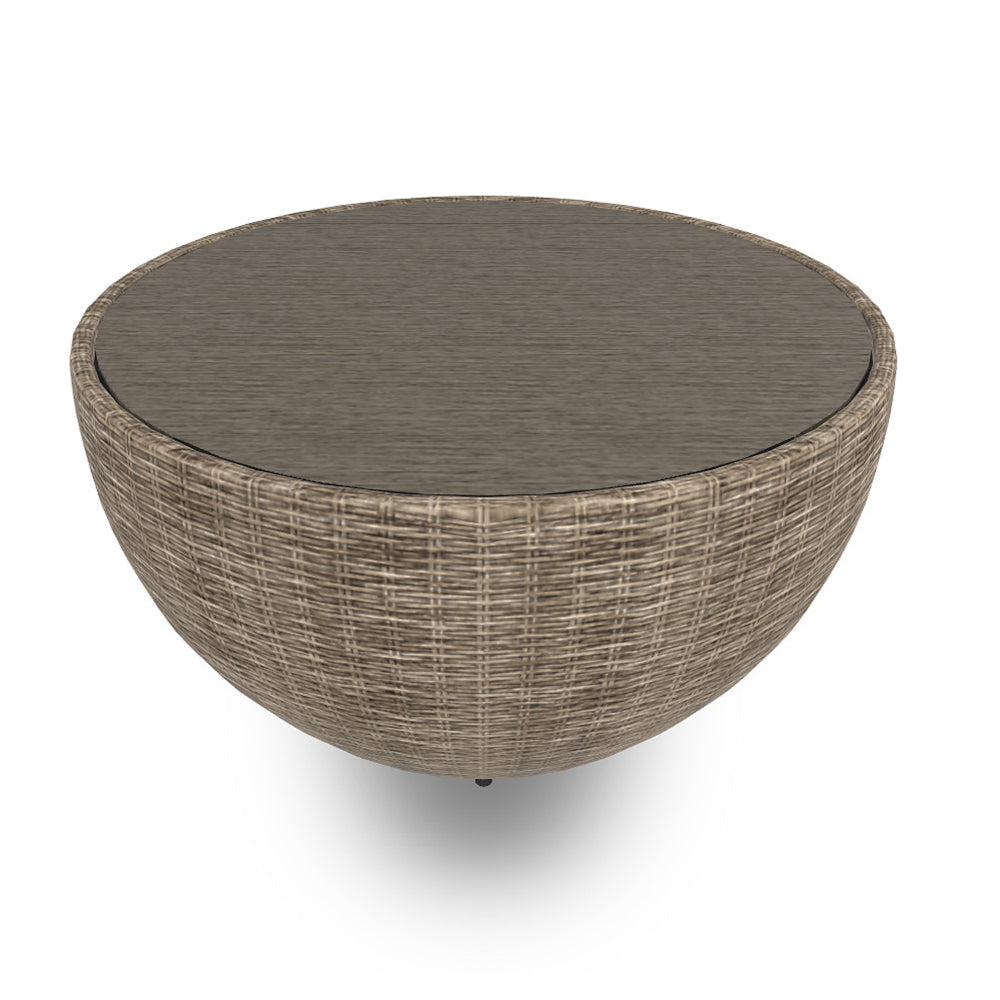 36 Inch Outdoor Coffee Table Curved Handwoven Resin Wicker Beige Finish By Casagear Home BM315974