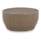 36 Inch Outdoor Coffee Table, Curved, Handwoven Resin Wicker, Beige Finish By Casagear Home