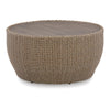 36 Inch Outdoor Coffee Table, Curved, Handwoven Resin Wicker, Beige Finish By Casagear Home