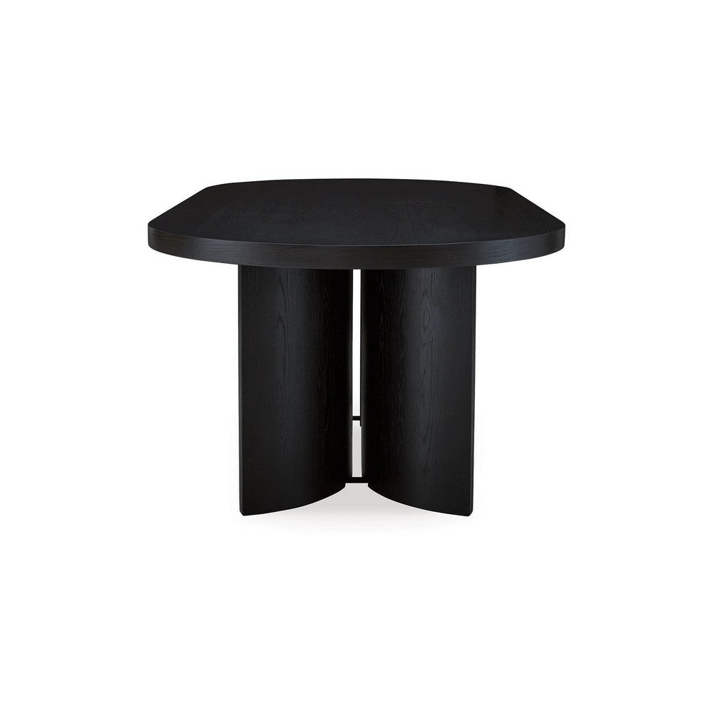 86 Inch Dining Table Oval Top Pedestal Base Curved Black Finish By Casagear Home BM315975