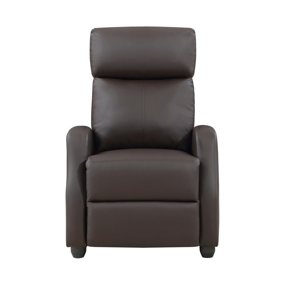 Jiana 35 Inch Push Back Recliner Chair Brown Faux Leather Solid Wood By Casagear Home BM315991