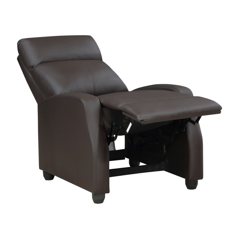 Jiana 35 Inch Push Back Recliner Chair Brown Faux Leather Solid Wood By Casagear Home BM315991