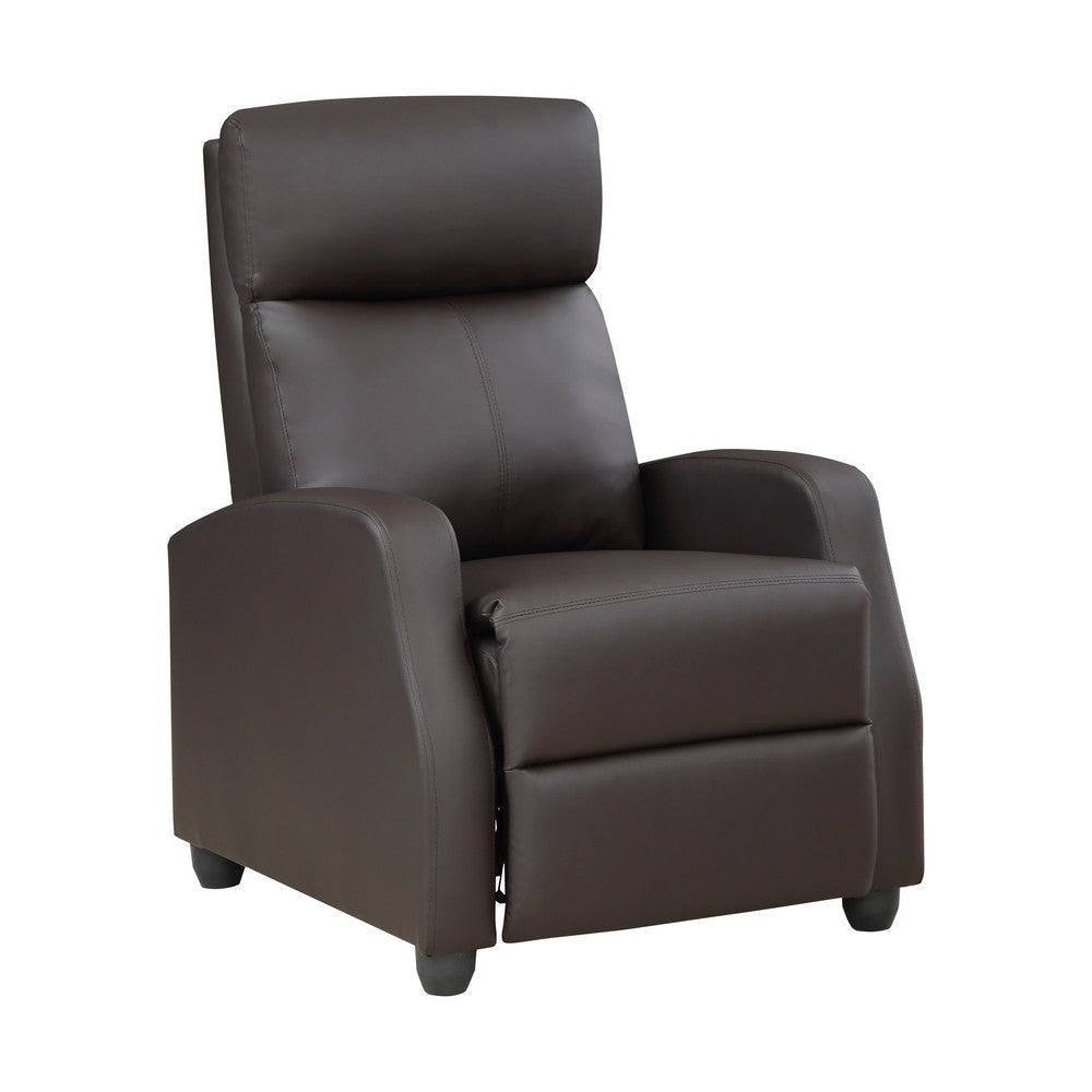 Jiana 35 Inch Push Back Recliner Chair Brown Faux Leather Solid Wood By Casagear Home BM315991