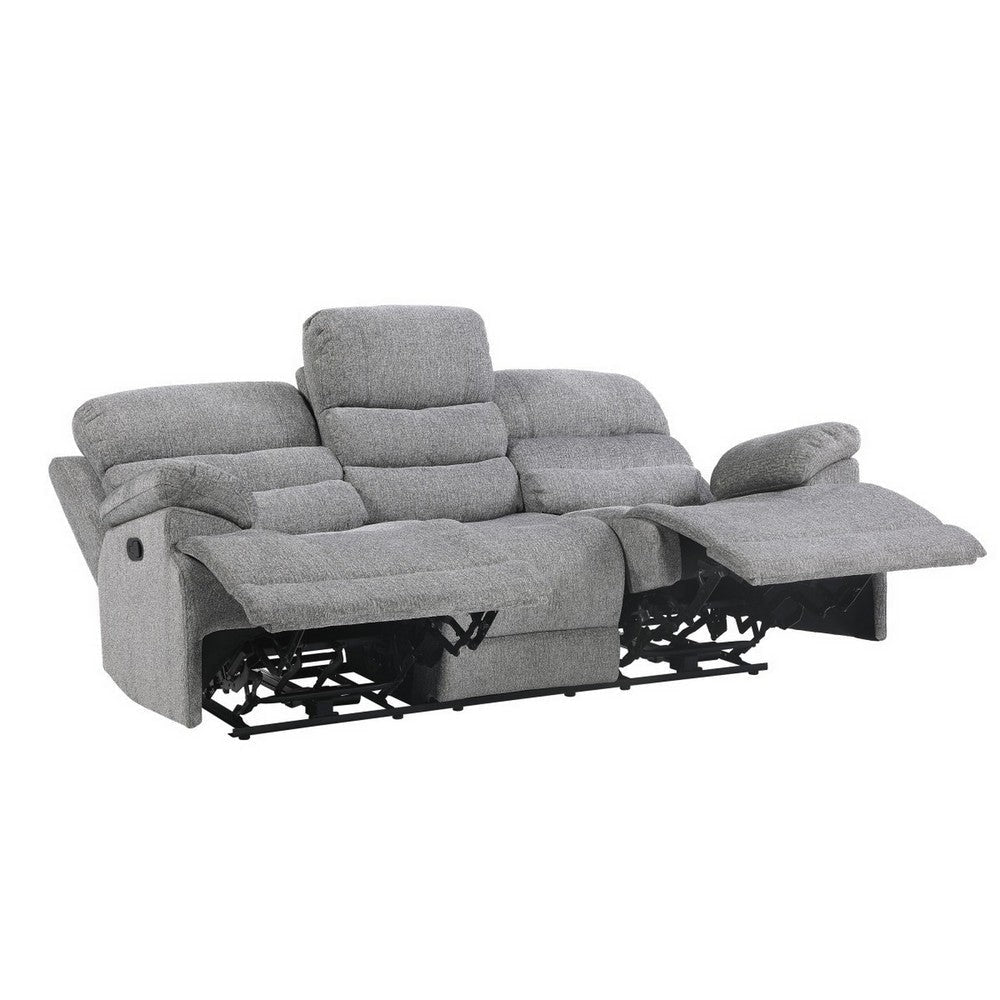 Leena 84 Inch Manual Double Recliner Sofa Gray Chenille Solid Wood By Casagear Home BM315995