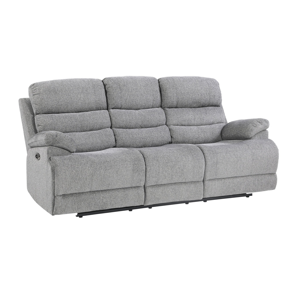 Leena 84 Inch Power Double Recliner Sofa Gray Chenille USB Solid Wood By Casagear Home BM315996