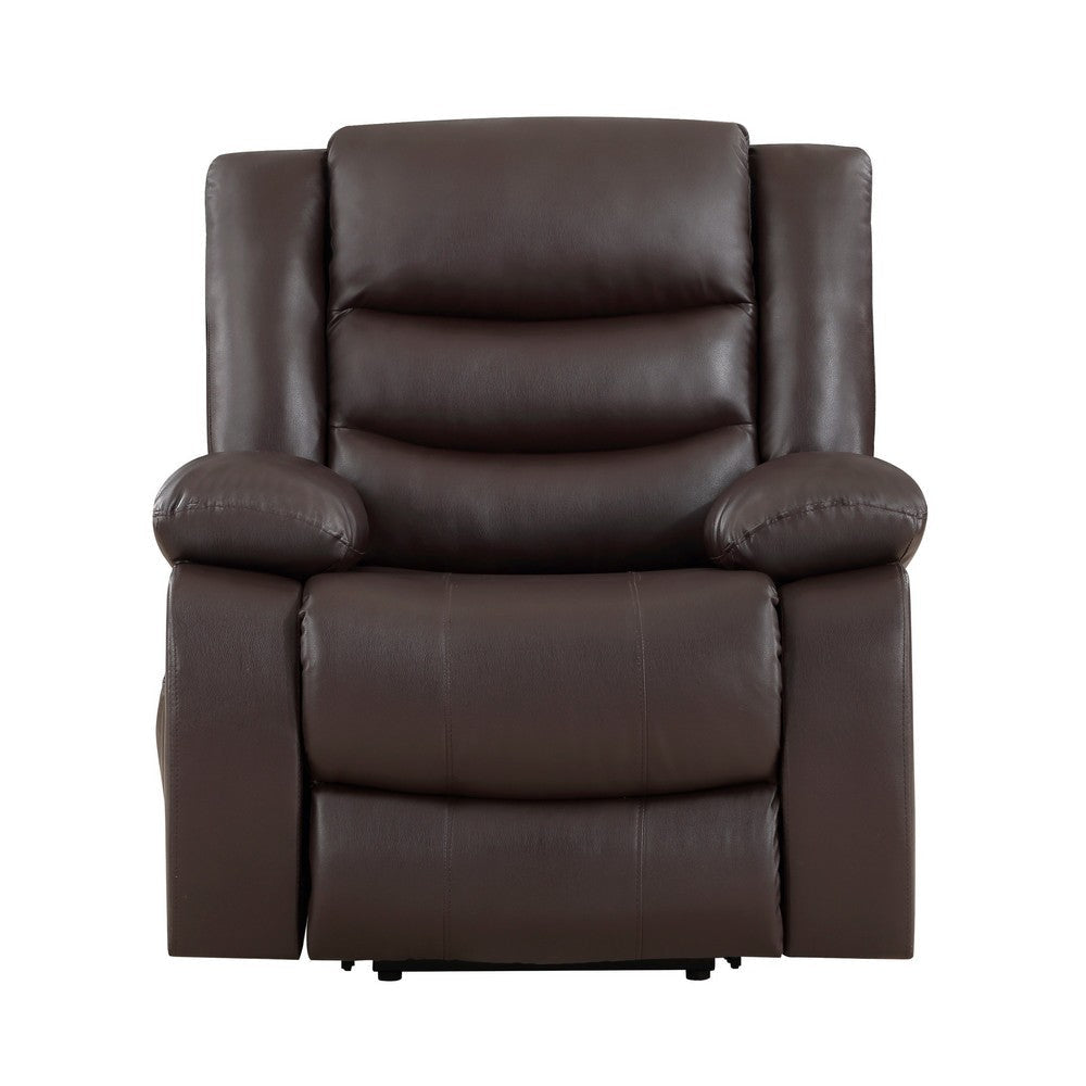 Carry 39 Inch Power Lift Recliner Chair Solid Wood Dark Brown Faux Leather By Casagear Home BM315998