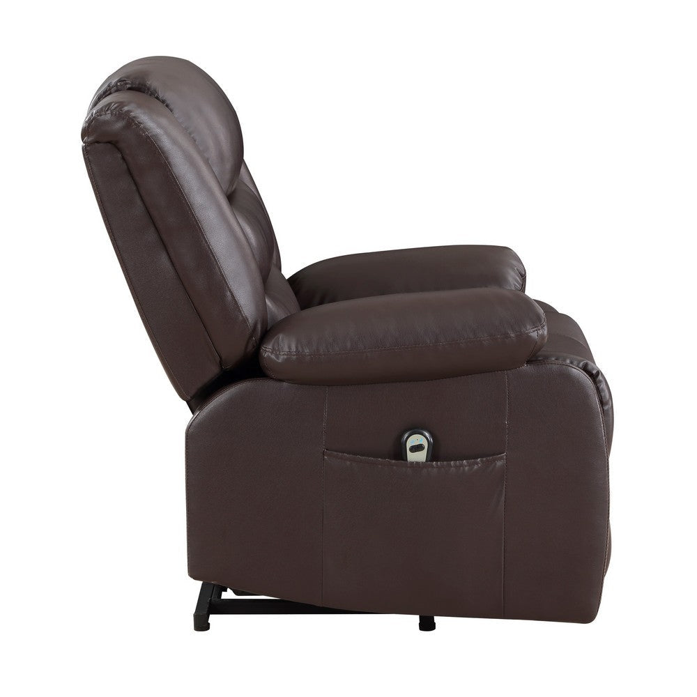 Carry 39 Inch Power Lift Recliner Chair Solid Wood Dark Brown Faux Leather By Casagear Home BM315998