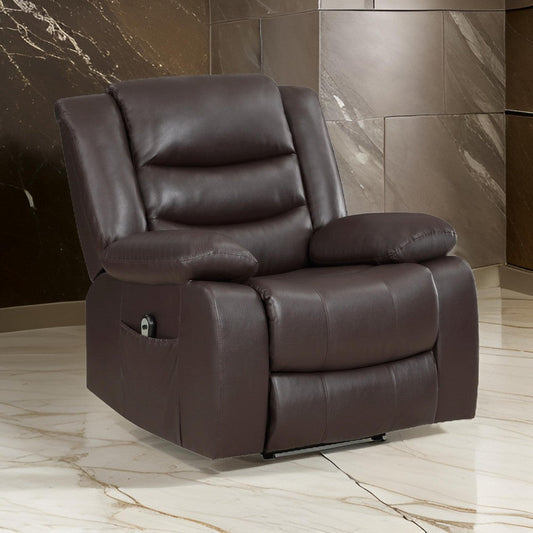 Carry 39 Inch Power Lift Recliner Chair Solid Wood Dark Brown Faux Leather By Casagear Home BM315998