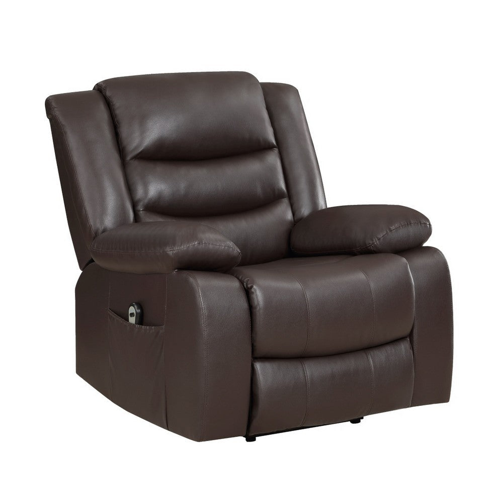 Carry 39 Inch Power Lift Recliner Chair Solid Wood Dark Brown Faux Leather By Casagear Home BM315998