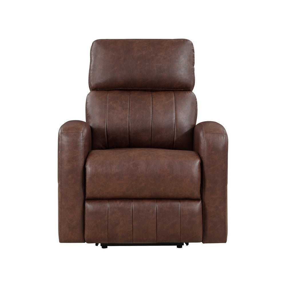 Eva 38 Inch Power Lift Recliner Chair Brown Faux Leather Solid Wood By Casagear Home BM315999