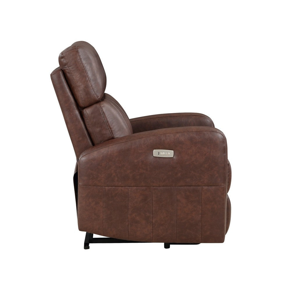 Eva 38 Inch Power Lift Recliner Chair Brown Faux Leather Solid Wood By Casagear Home BM315999