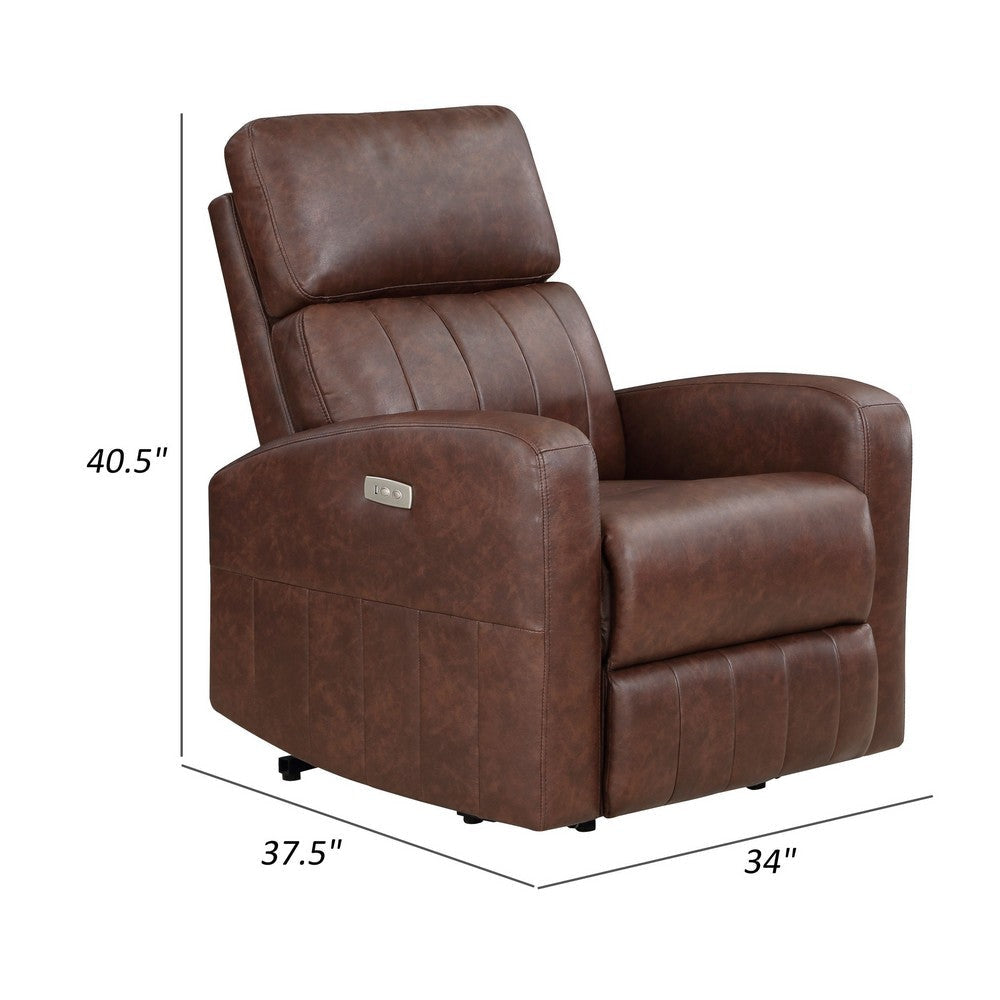 Eva 38 Inch Power Lift Recliner Chair Brown Faux Leather Solid Wood By Casagear Home BM315999