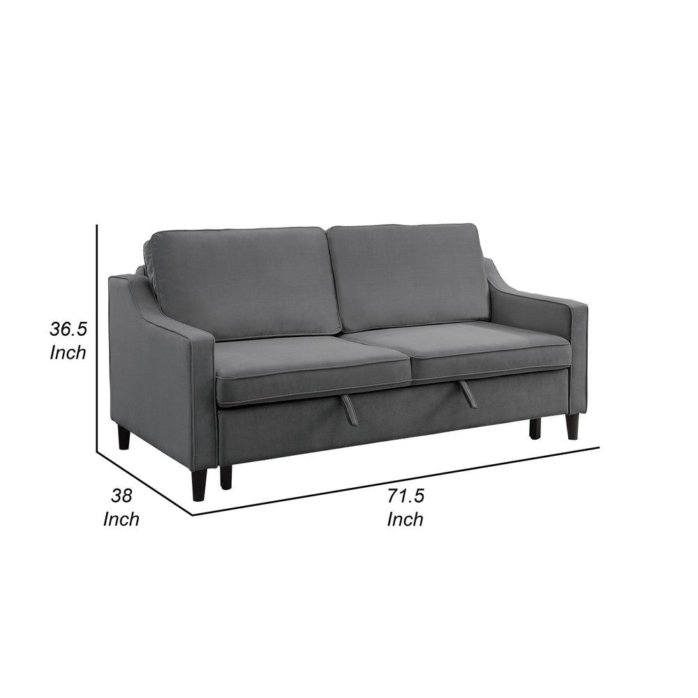 Katy 72 Inch Sleeper Sofa Convertible Pull Out Bed Solid Wood Gray Velvet By Casagear Home BM316003