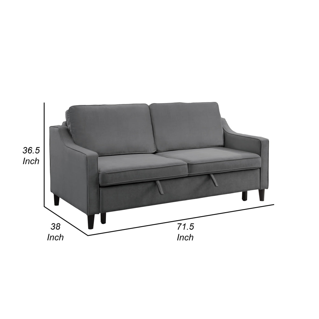 Katy 72 Inch Sleeper Sofa Convertible Pull Out Bed Solid Wood Gray Velvet By Casagear Home BM316003