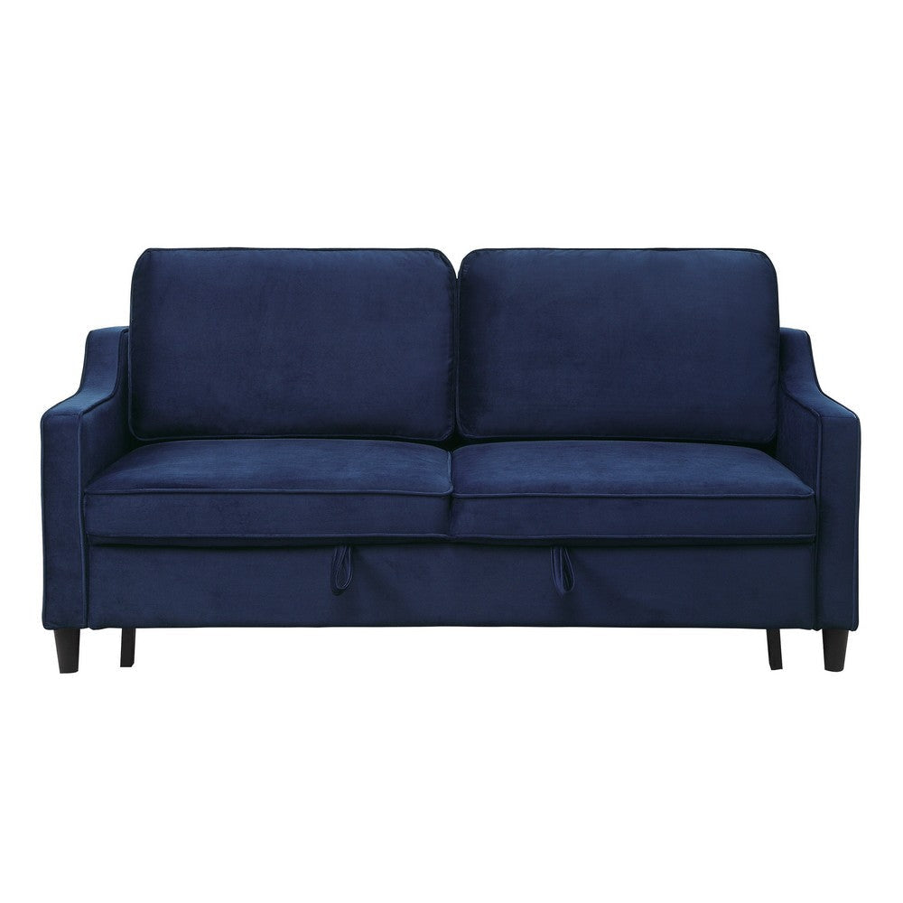 Katy 72 Inch Sleeper Sofa Convertible Pull Out Bed Solid Wood Blue Velvet By Casagear Home BM316004