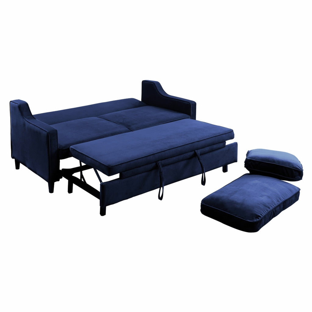 Katy 72 Inch Sleeper Sofa Convertible Pull Out Bed Solid Wood Blue Velvet By Casagear Home BM316004