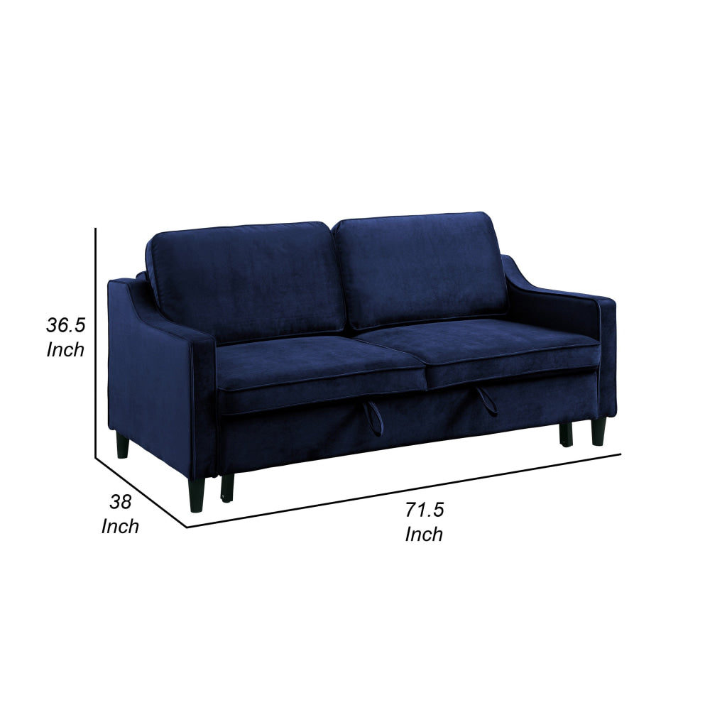 Katy 72 Inch Sleeper Sofa Convertible Pull Out Bed Solid Wood Blue Velvet By Casagear Home BM316004