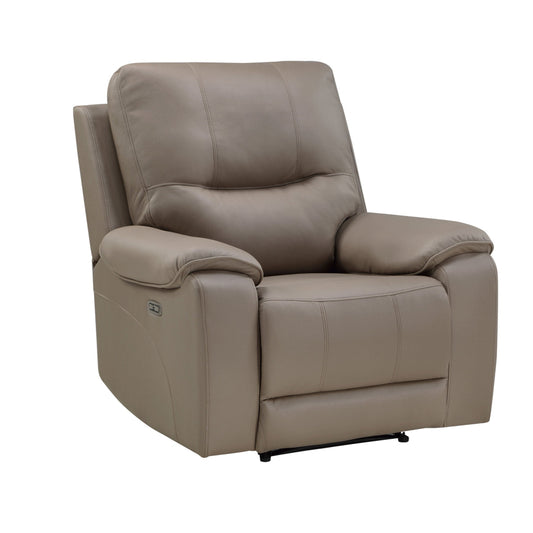 Perry 39 Inch Power Recliner Chair, USB, Solid Wood, Taupe Gray Microfiber By Casagear Home