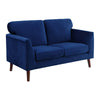 Brad 58 Inch Loveseat, Blue Velvet Reversible Cushions, Dark Brown Legs By Casagear Home