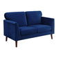 Brad 58 Inch Loveseat Blue Velvet Reversible Cushions Dark Brown Legs By Casagear Home BM316007