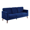 Bard 81 Inch Sofa, Blue Velvet, Reversible Cushions, Dark Brown Solid Wood By Casagear Home