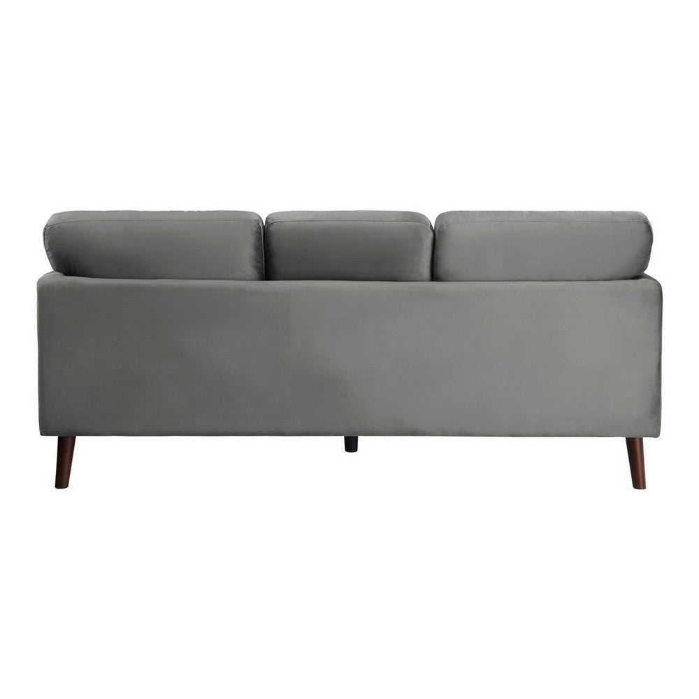 Bard 81 Inch Sofa Gray Velvet Reversible Cushions Dark Brown Solid Wood By Casagear Home BM316010