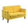 Brad 58 Inch Loveseat, Yellow Velvet, Reversible Cushions, Dark Brown Wood By Casagear Home