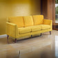 Bard 81 Inch Sofa, Yellow Velvet, Reversible Cushions, Dark Brown Wood By Casagear Home