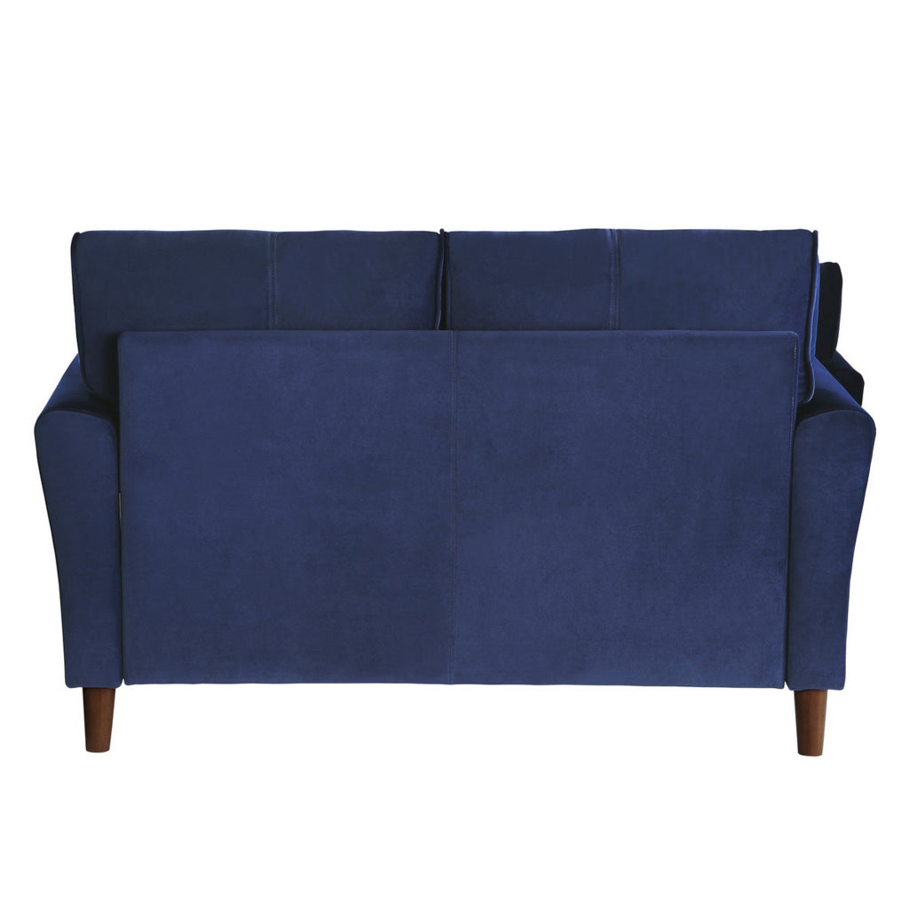 Sarah 57 Inch Loveseat Blue Velvet Stitch Tufting Reversible Cushions By Casagear Home BM316019