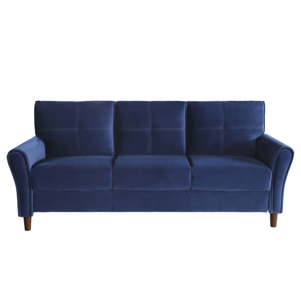 Sarah 80 Inch Sofa Blue Velvet Stitch Tufting Reversible Cushions By Casagear Home BM316020