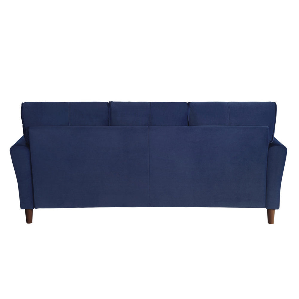 Sarah 80 Inch Sofa Blue Velvet Stitch Tufting Reversible Cushions By Casagear Home BM316020