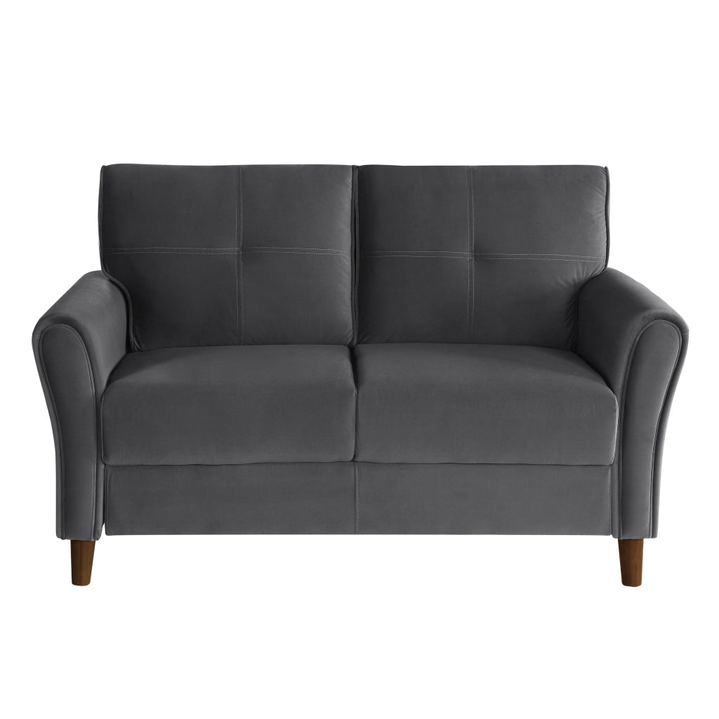 Sarah 57 Inch Loveseat Gray Velvet Stitch Tufting Reversible Cushions By Casagear Home BM316021