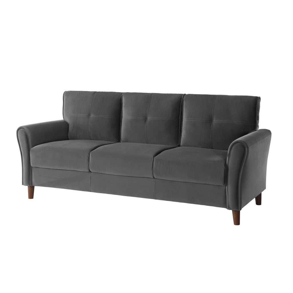 Sarah 80 Inch Sofa Gray Velvet Stitch Tufting Reversible Cushions By Casagear Home BM316022