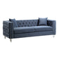 Gigi 85 Inch Sofa, Dark Blue Velvet, Nailhead Trim, Reversible Cushions By Casagear Home