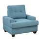 Stan 35 Inch Accent Chair, Blue Tufted Polyester, Soft Cushions, Solid Wood By Casagear Home