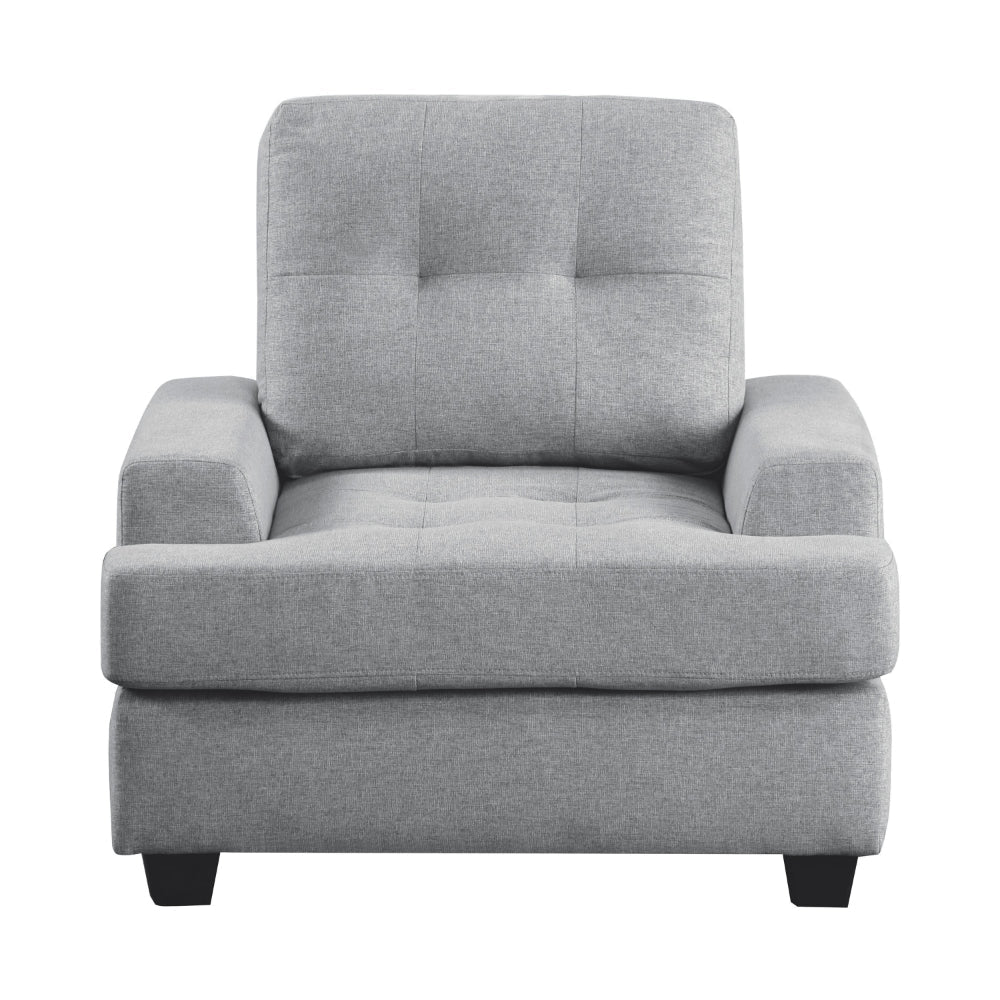 Stan 35 Inch Accent Chair Gray Tufted Polyester Soft Cushions Solid Wood By Casagear Home BM316032