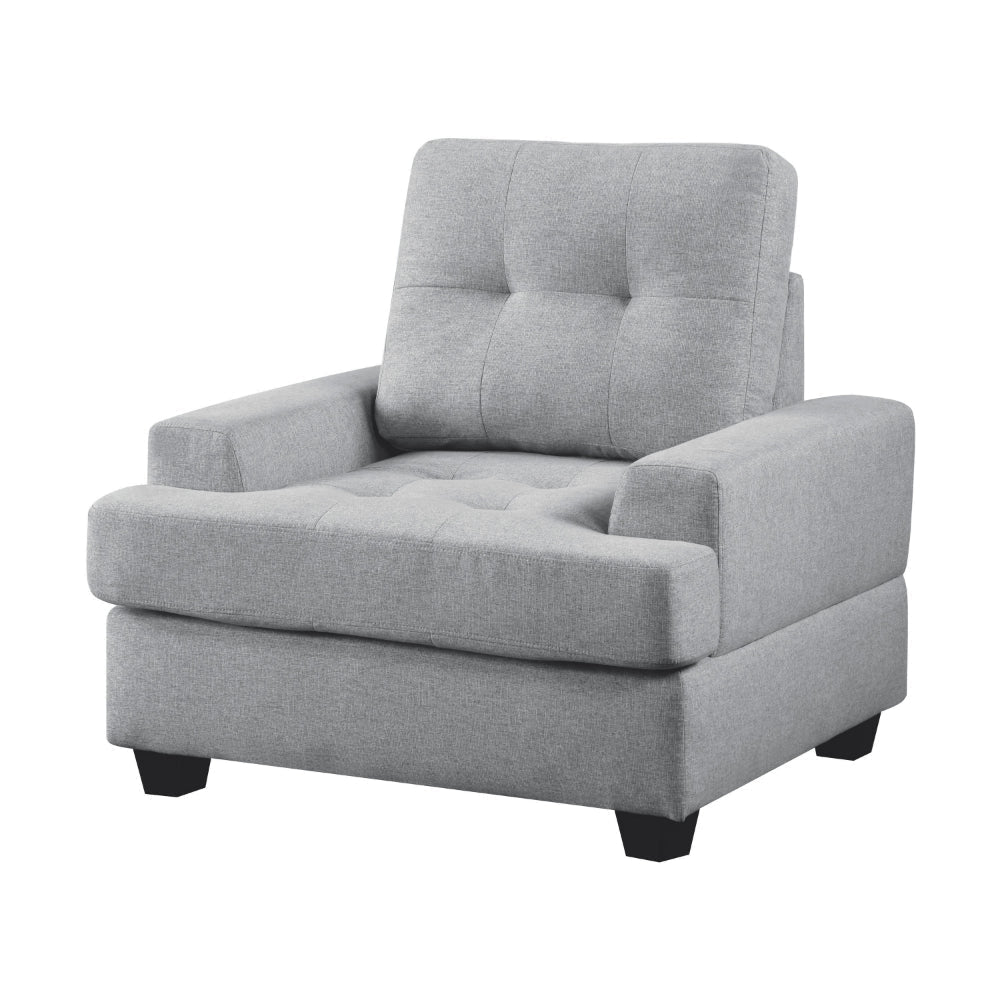 Stan 35 Inch Accent Chair Gray Tufted Polyester Soft Cushions Solid Wood By Casagear Home BM316032