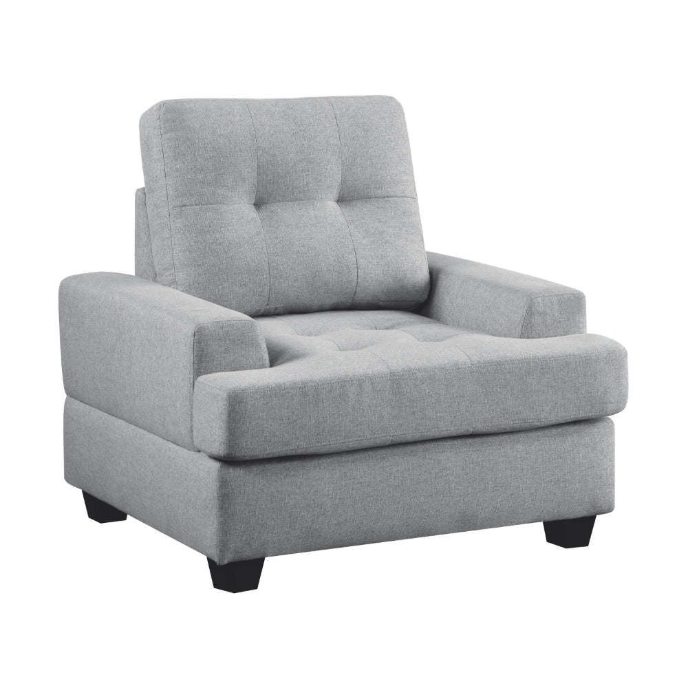 Stan 35 Inch Accent Chair, Gray Tufted Polyester, Soft Cushions, Solid Wood By Casagear Home