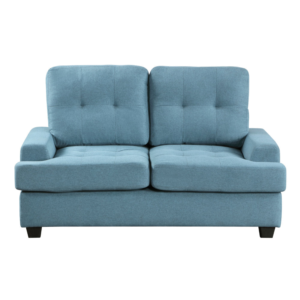 Stan 62 Inch Loveseat Blue Polyester Tufting Soft Cushions Solid Wood By Casagear Home BM316033