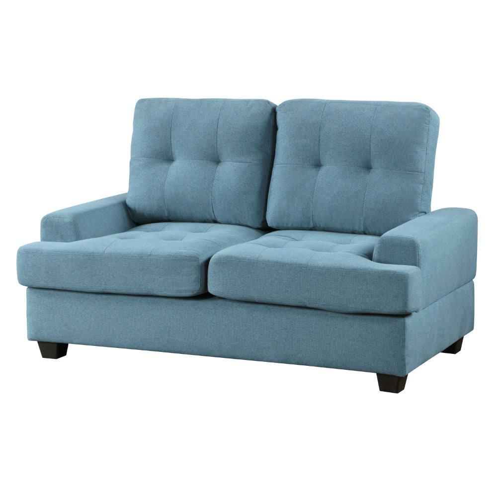 Stan 62 Inch Loveseat Blue Polyester Tufting Soft Cushions Solid Wood By Casagear Home BM316033