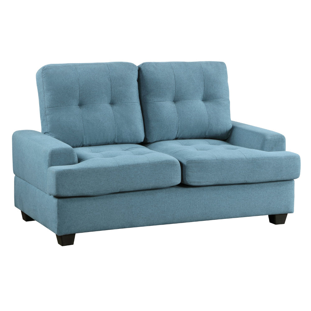 Stan 62 Inch Loveseat, Blue Polyester, Tufting, Soft Cushions, Solid Wood By Casagear Home