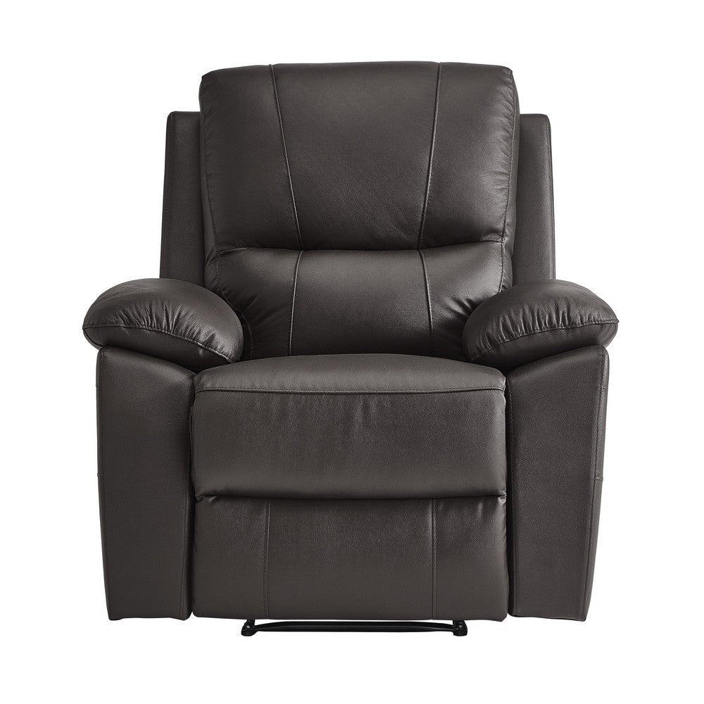 Drake 39 Inch Manual Recliner Chair Soft Brown Faux Leather Solid Wood By Casagear Home BM316040