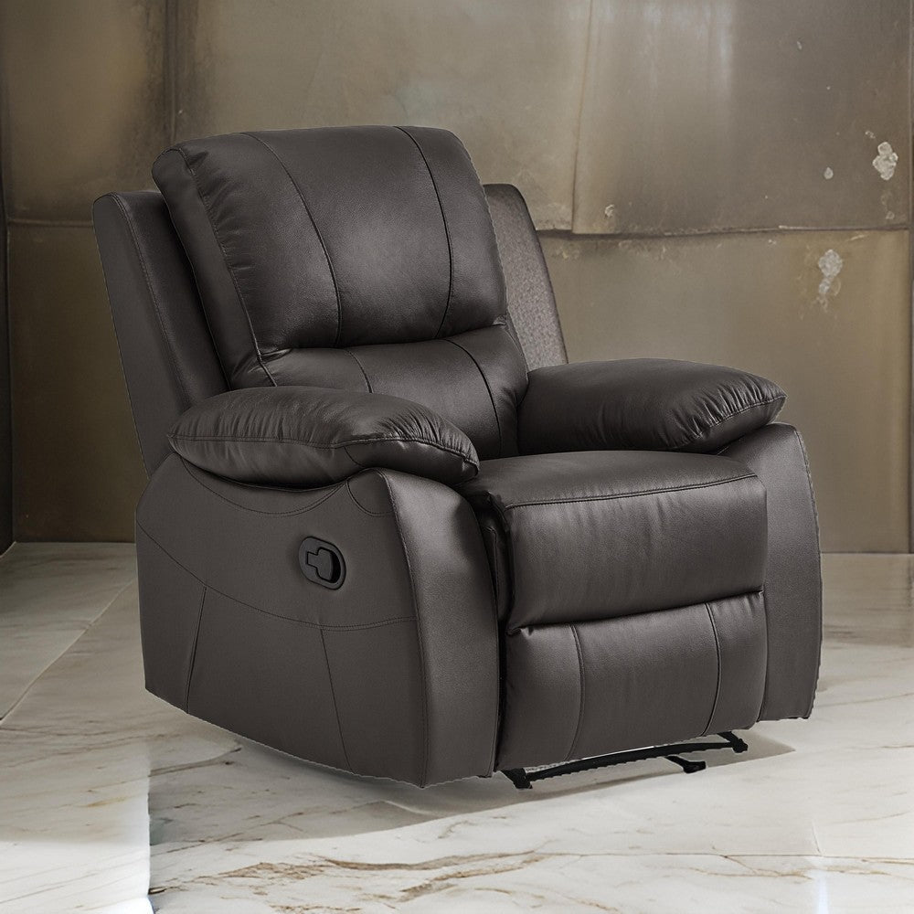 Drake 39 Inch Manual Recliner Chair Soft Brown Faux Leather Solid Wood By Casagear Home BM316040